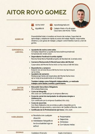 CAMARERO SE OFRECE