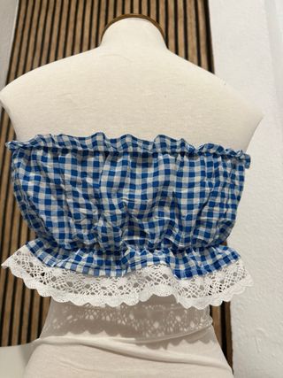 Top Corto Cuadros Azul y Blanco