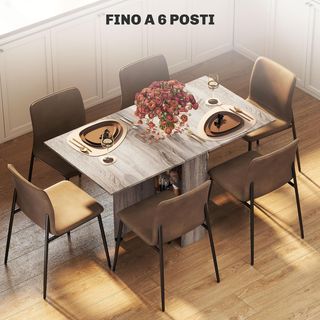 Mesa de Comedor Plegable, Mesa de Cocina Abatible para 6 Personas, Escritorio Plegable Ahorra Espacio Con 2 Estantes Abiertos Y Ruedas Con Freno, para Sala de Estar, Oficina, 140X75X74Cm, Gris