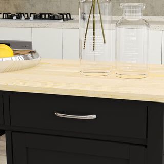 Carrito De Cocina Clásico Con 2 Cajones Y Ruedas, Isla De Cocina De Madera Con Armario De 2 Puertas Ahorra Espacio, 89X40X84Cm, Negro