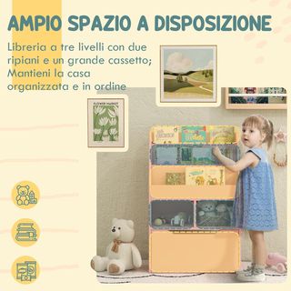 Pequeña Librería para Niños con Estantes, Cajón y Ruedas, Estante para Juguetes y Libros en MDF para Habitación Infantil, 60X29.9X90Cm, Rosa