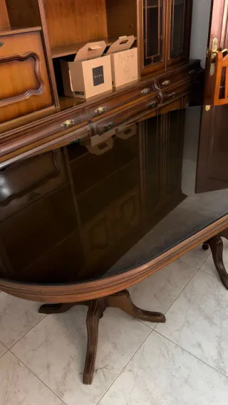 Mesa de comedor antigua madera y cristal