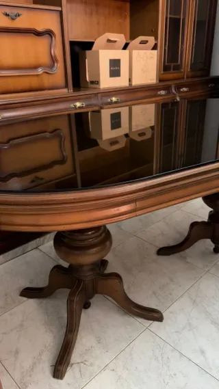 Mesa de comedor antigua madera y cristal
