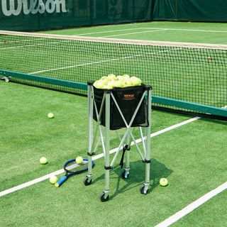 Cesta Plegable para Pelotas de Tenis, Capacidad para 180 Pelotas de Tenis, Carro de Cesta de Pelotas de Tenis de Aleación de Aluminio Ligera con Ruedas, Bolsa Extraíble, Bolsa de Transporte, Carro...