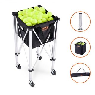 Cesta Plegable para Pelotas de Tenis, Capacidad para 180 Pelotas de Tenis, Carro de Cesta de Pelotas de Tenis de Aleación de Aluminio Ligera con Ruedas, Bolsa Extraíble, Bolsa de Transporte, Carro...