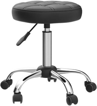 Juego De 2 Taburetes Con Ruedas, Asiento Giratorio Y Altura Regulable, Taburete Para Esteticista Y Peluquero Tapizado En Piel Sintética PU, Negro