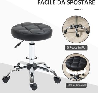 Juego De 2 Taburetes Con Ruedas, Asiento Giratorio Y Altura Regulable, Taburete Para Esteticista Y Peluquero Tapizado En Piel Sintética PU, Negro