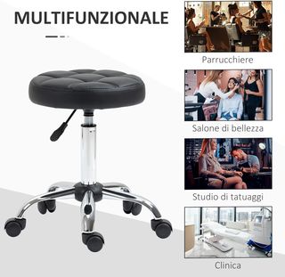 Juego De 2 Taburetes Con Ruedas, Asiento Giratorio Y Altura Regulable, Taburete Para Esteticista Y Peluquero Tapizado En Piel Sintética PU, Negro