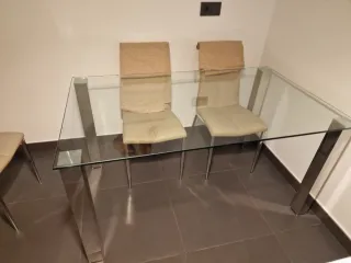Mesa Comedor Cristal y Metal 90x150cm
