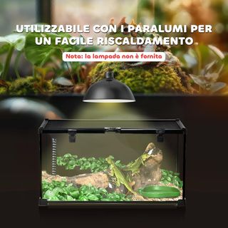 Terrario para Reptiles Elevado Con Cerradura Y Puerta para Alimentación, Terrario para Tortugas Y Serpientes en Vidrio Templado Y Red Metálica, 50X30X25 Cm, Negro