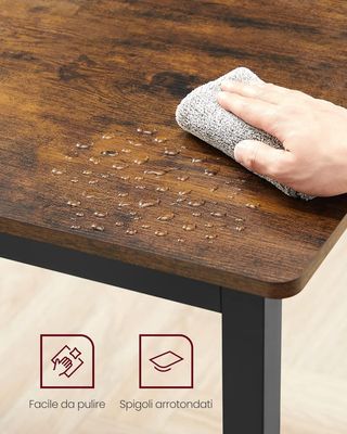 Mesa de Comedor, Mesa de Cocina, 70 X 110 X 77 Cm, para 4 Personas, Escritorio, Diseño Industrial, Marrón Vintage y Negro Mate KDT081B01