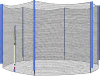 Red De Protección para Trampolines Elásticos de 6 Pilares Con Entrada Con Cremallera, Red Protectora para Trampolines en PE, Ø305X180 Cm, Negro Y Azul
