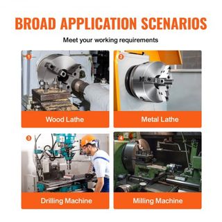 Chuck de Torno de 3 Garras, 8'', Chuck Autocentrante, Rango de Sujeción de 0.16-8 in/4-200 mm con Tornillos de Fijación en T y Llave Hexagonal, para Torno, Impresora 3D, Centro de Mecanizado, Máqu...