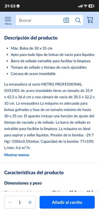 Envasadora al vacío campana acero inoxidable