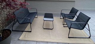 Conjunto terraza jardin negro mesa de cristal