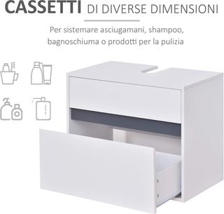 Mueble Sótano y Cubierta de Columna para el Baño, en Madera Blanca con 2 Cajones y Corte en U, 67 x 36 x 52Cm