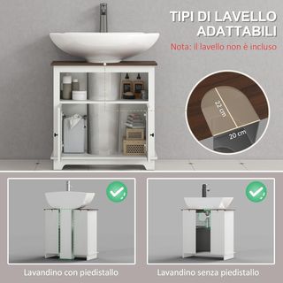 Mueble de Baño Bajo Lavabo con Armario de 2 Puertas y Estante Abierto, Mueble de Baño en Aglomerado, para Lavabos Con o Sin Columna, 60X30X60 Cm, Blanco y Color Nogal