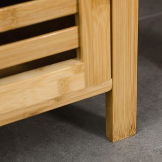 Armario de Baño en Bambú, Mueble de Baño con 2 Estantes Abiertos, Armario de 2 Niveles y Puerta de Ranura, 32.9X29.9X120 Cm