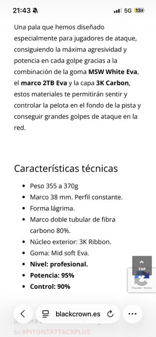 Pala de pádel Black Crown