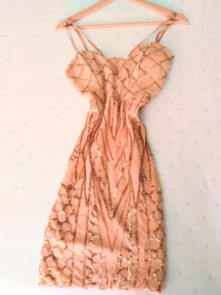 Vestido de fiesta lentejuelas oro rosa