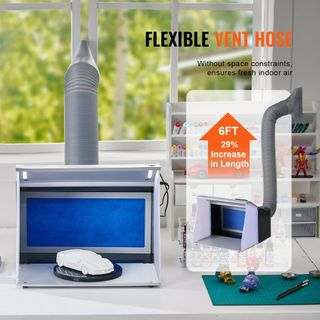 Cabina de Spray para Aerógrafo, Kit Portátil de Aerógrafo con 4 Luces LED, Potentes Ventiladores de Doble Escape, Plato Giratorio y Manguera de 6 pies, para Pintar Modelos, Artes, Manualidades, Pa...