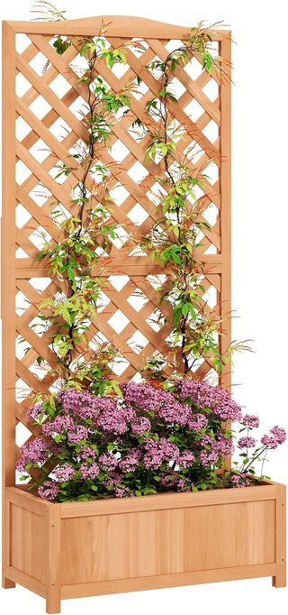 Cama para Huerto Elevado de Exterior con Enrejado, Jardín Elevado de Exterior con Trébol para Plantas Trepadoras en Madera de Abeto, para Flores y Verduras, para Jardín y Balcón, 76X36X170 Cm, Marrón