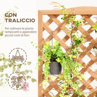 Cama para Huerto Elevado de Exterior con Enrejado, Jardín Elevado de Exterior con Trébol para Plantas Trepadoras en Madera de Abeto, para Flores y Verduras, para Jardín y Balcón, 76X36X170 Cm, Marrón