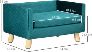 Sofá para Perros y Gatos con Diseño Escandinavo y Cojín Acolchado, Cama para Animales de Interior en Terciopelo y Madera, 64X45X36Cm, Azul