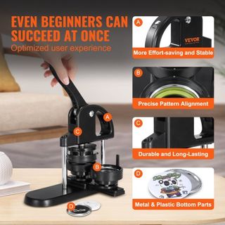 Máquina de Hacer Botones, 1/1.25/2.28 pulgadas (25/32/58 mm) 3 en 1 Fabricante de Pines, Kit de Prensa de Insignias Sin Instalación, Suministros para Hacer Botones con 300 piezas de Piezas de Botó...