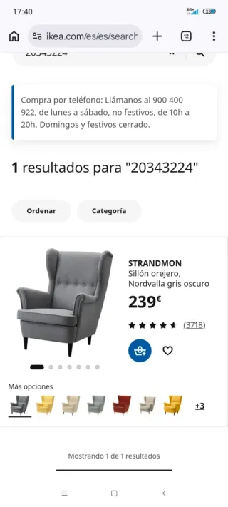 Sillón orejero IKEA STRANDMON gris