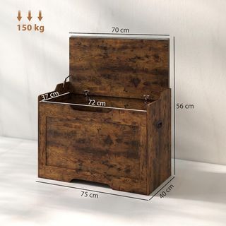 Baúl de 103L, Banco Contenedor Multiusos con Cojín de Tela Lavable, Banco de Almacenamiento de Madera para Entrada, Pasillo, Dormitorio, Sala de Estar, 75X40X56 Cm, Marrón