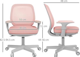 Silla de Oficina Ergonómica Ajustable en Altura con Respaldo Transpirable, Silla de Escritorio de Tela de Malla, 55X48X82.5-94.5 Cm, Rosa