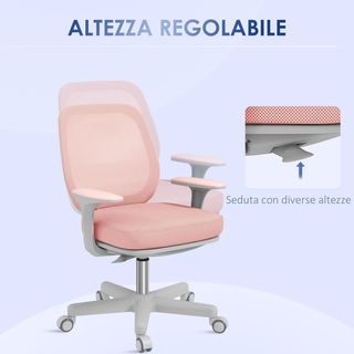 Silla de Oficina Ergonómica Ajustable en Altura con Respaldo Transpirable, Silla de Escritorio de Tela de Malla, 55X48X82.5-94.5 Cm, Rosa