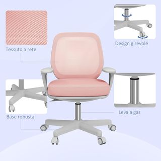 Silla de Oficina Ergonómica Ajustable en Altura con Respaldo Transpirable, Silla de Escritorio de Tela de Malla, 55X48X82.5-94.5 Cm, Rosa
