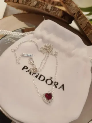 Collar Pandora Corazón Rojo y Circonitas