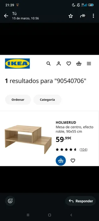 Mesa de centro HOLMERUD IKEA