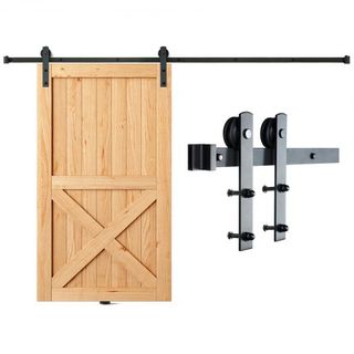 Kit de Hardware para Puerta de Granero Deslizante de 243.8 cm, Capacidad de Carga de 149.7 kg, Kit de Pista de Puerta de Granero de Alta Resistencia para Puerta Individual, Acomoda Panel de Puerta...