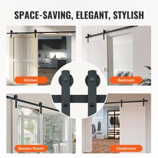 Kit de Hardware para Puerta de Granero Deslizante de 243.8 cm, Capacidad de Carga de 149.7 kg, Kit de Pista de Puerta de Granero de Alta Resistencia para Puerta Individual, Acomoda Panel de Puerta...