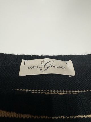 Maglia a righe beige/nera con frange tg.M