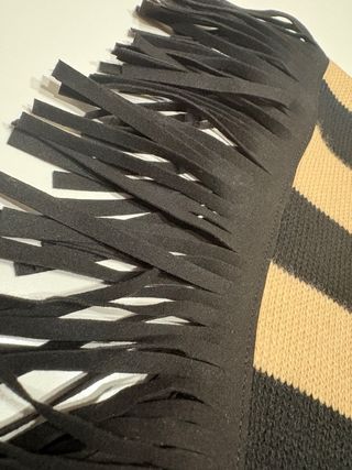 Maglia a righe beige/nera con frange tg.M