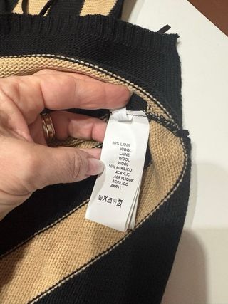 Maglia a righe beige/nera con frange tg.M