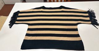 Maglia a righe beige/nera con frange tg.M
