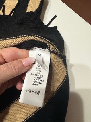 Maglia a righe beige/nera con frange tg.M