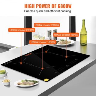 Placa de Cocción Eléctrica de 24 Pulgadas 4 Quemadores Superficie de Vidrio Cerámico Control Táctil