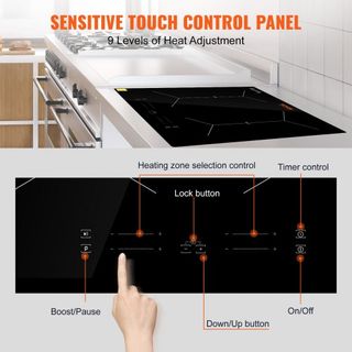 Placa de Cocción Eléctrica de 24 Pulgadas 4 Quemadores Superficie de Vidrio Cerámico Control Táctil