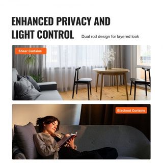 Barras de Cortina Dobles, Longitud Ajustable de 91.4-182.9 cm, Barras de Cortina Dobles Negras con Terminales Redondos, Diámetro de 2.5 cm y 1.9 cm, Barra de Cortina Doble para Cortinas Transparen...