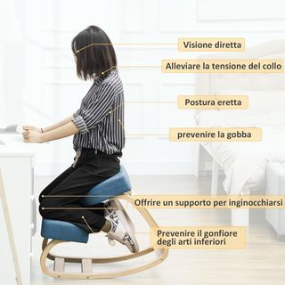Silla Ergonómica Con Reposapiés de Madera de Abeto, Silla Postural Con Cojín de Espuma y Poliéster para Casa y Oficina, Azul