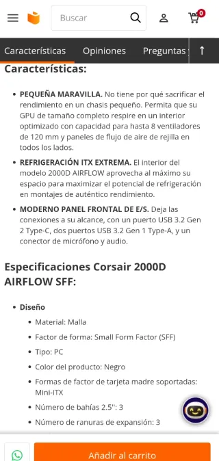 Caja PC Corsair 2000D RGB ITX 3 ventiladores
