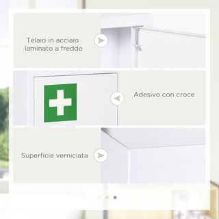 Armario de Medicamentos de Pared con 3 Estantes y 2 Llaves de Seguridad, Armario para Medicamentos de Acero, 40X15X53.5 Cm, Blanco