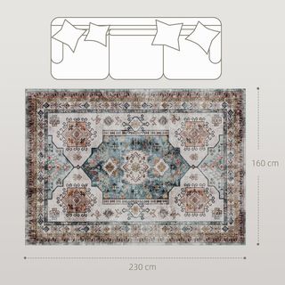 Alfombra Vintage Antideslizante y Lavable, Alfombra para Sala de Estar y Dormitorio de Pelo Corto, 230X160 Cm, Multicolor